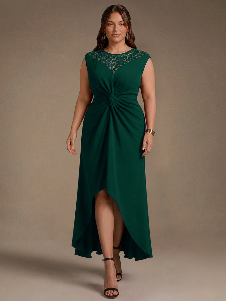 See-through Crepe Cap Sleeve Wedding Guest Dress