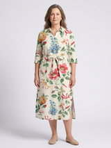 Maribel | Button Front Half Sleeve Floral Midi Dress