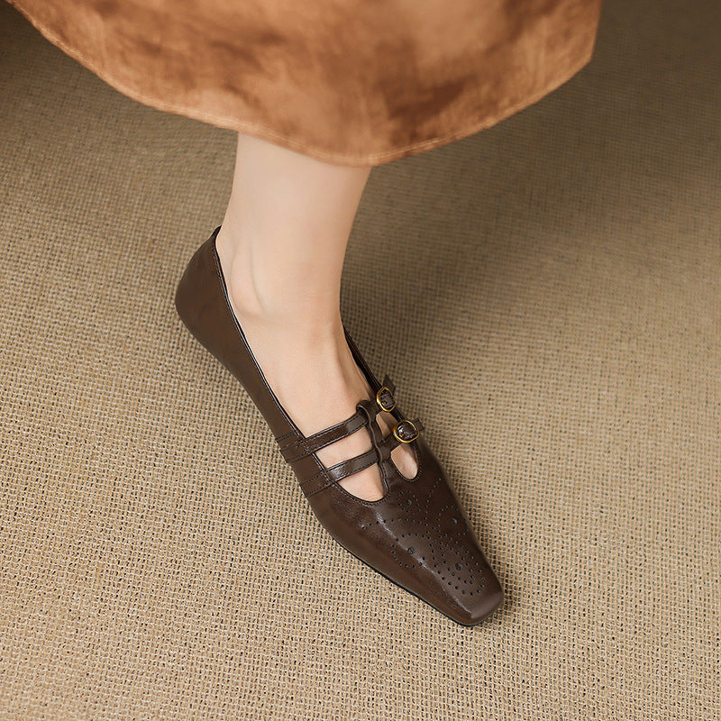 Ceyla - Brogued Double-Strap Mary Jane Flat