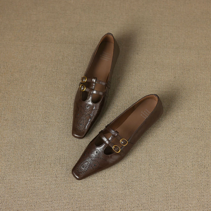 Ceyla - Brogued Double-Strap Mary Jane Flat