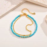 Gold Double Chain Turquoise Bracelet