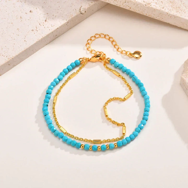 Gold Double Chain Turquoise Bracelet