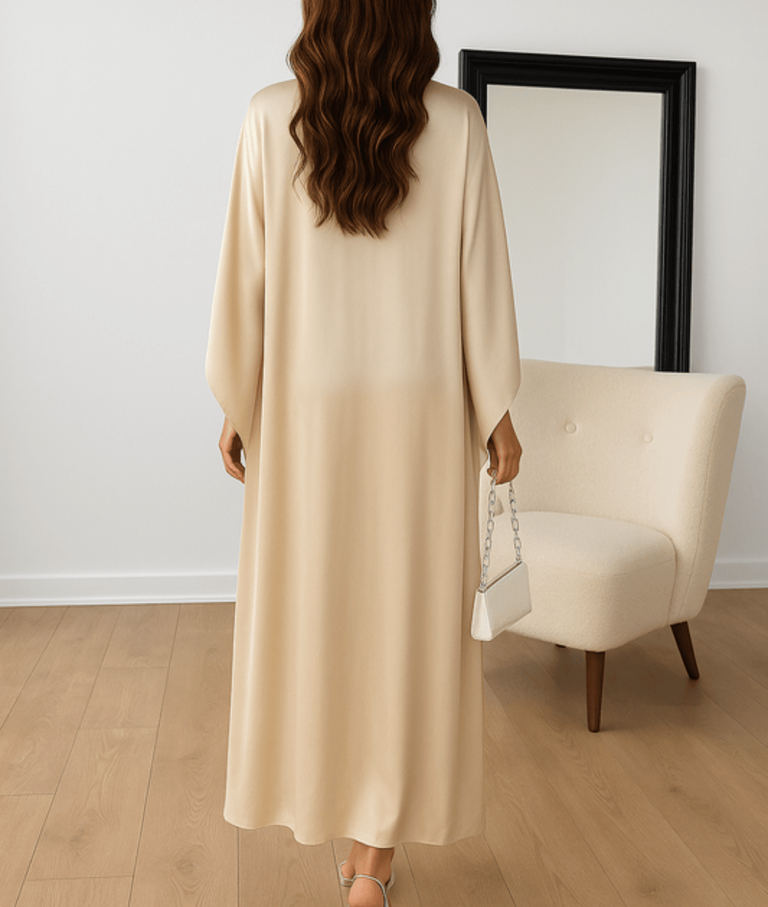Tayma – Cape Sleeve Satin Maxi Dress