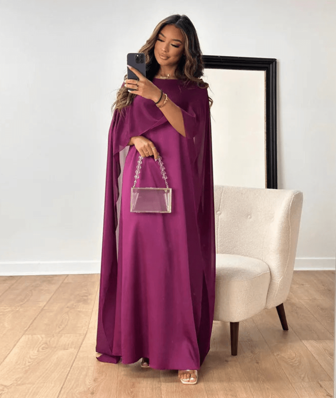 Tayma – Cape Sleeve Satin Maxi Dress