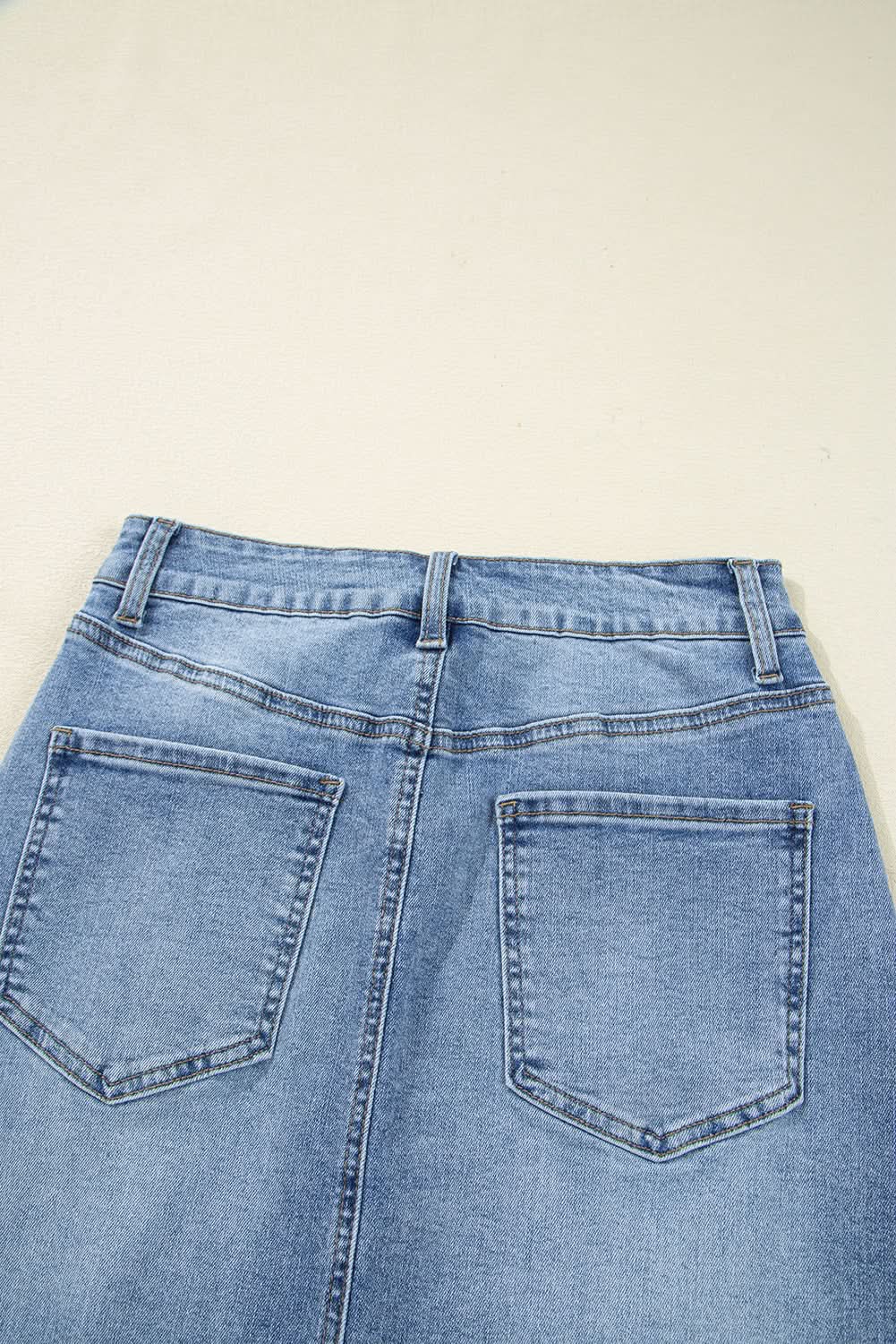 Distressed Raw Hem Denim Midi Skirt