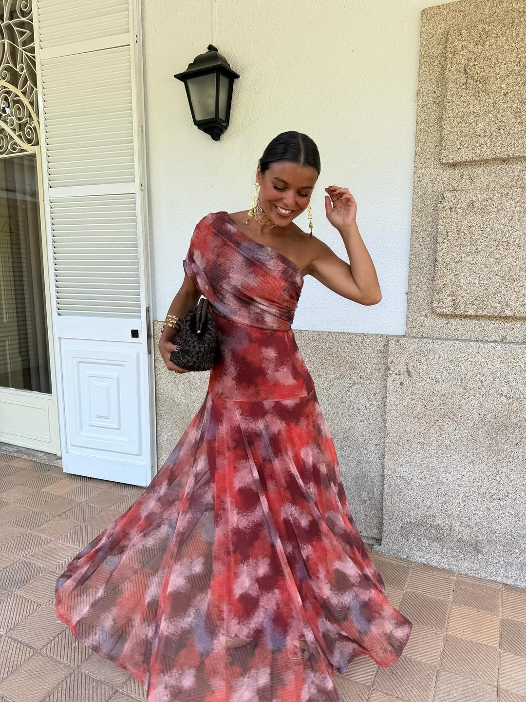 Valentina - Watercolor One-Shoulder Maxi Dress