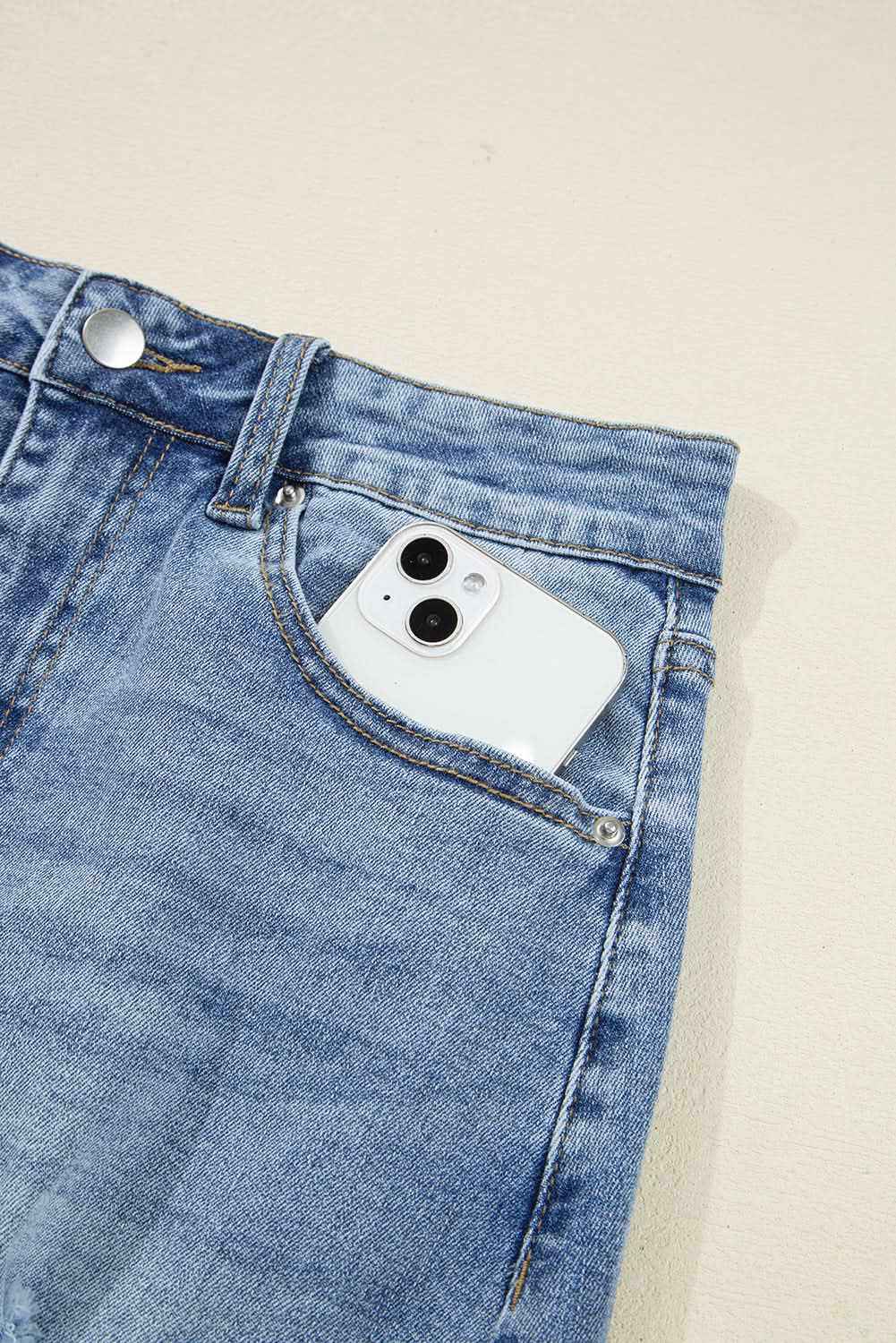 Distressed Raw Hem Denim Midi Skirt