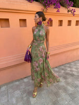 Florencia™ - Long Floral Dress with Low Neckline
