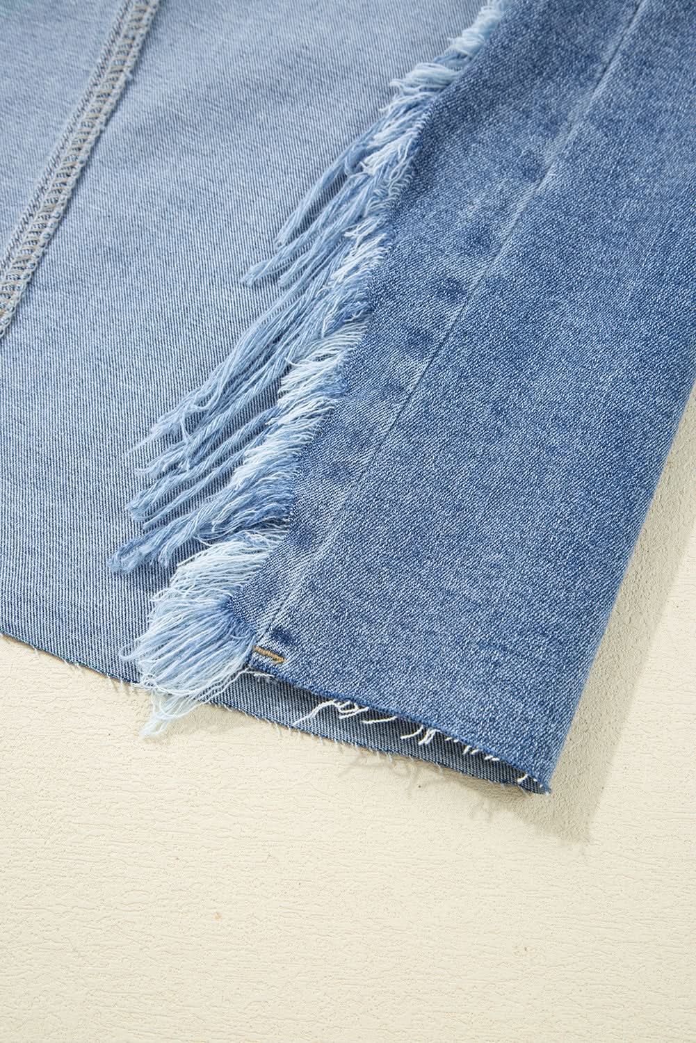 Distressed Raw Hem Denim Midi Skirt