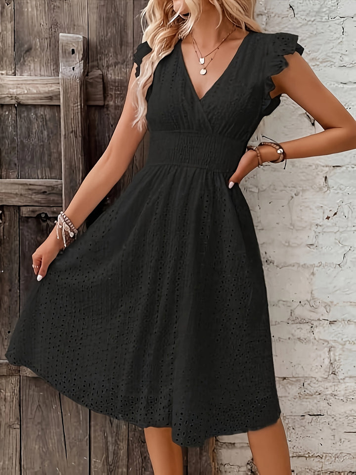 Matilda - Eyelet Flutter Sleeve Midi Dress