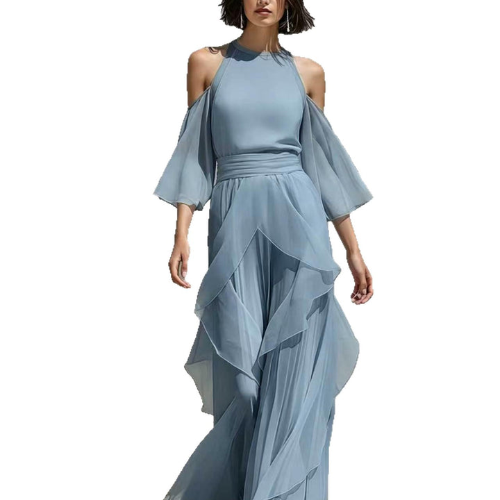 Solene chiffon two piece set in light blue, detail view