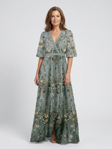 Evadne™ - Floral V Neck Short Sleeve Maxi Dress
