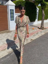 Clara™ - Elegant Copper Print Midi Dress