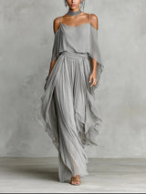 Renata - Gray Fluid Set with Strappy Top and Lightweight Pants