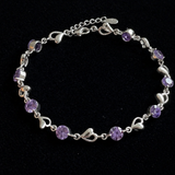 Heart Charm Amethyst White Gold Bracelet
