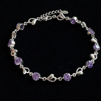 Heart Charm Amethyst White Gold Bracelet