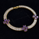 Amethyst Clover Heart Gold Bracelet