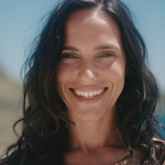 Australian woman customer avatar, olive skin around 42