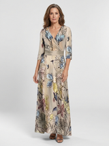 Margaret | Three Quarter Sleeve Floral Maxi Wrap Dress